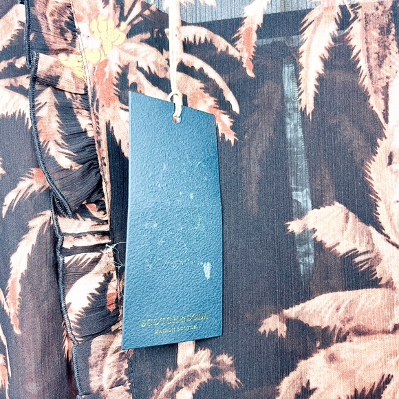 NWT Scotch & Soda Brown Palm Tree Patterned Sheer Blouse - Picture 9 of 13